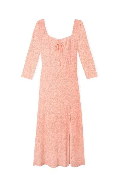 RIXO London Giselle Papaya Retro Micro Floral Dress