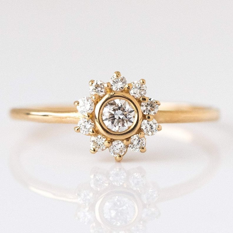 Yellow Gold: 14K Gold Diamond Sunflower Ring