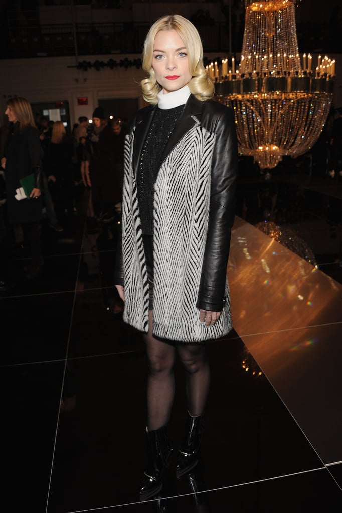 Jaime King's leather-sleeved zebra coat made a grand appearance front row at Jason Wu.
Jaime King's leather-sleeved zebra coat made a grand appearance front row at Jason Wu.