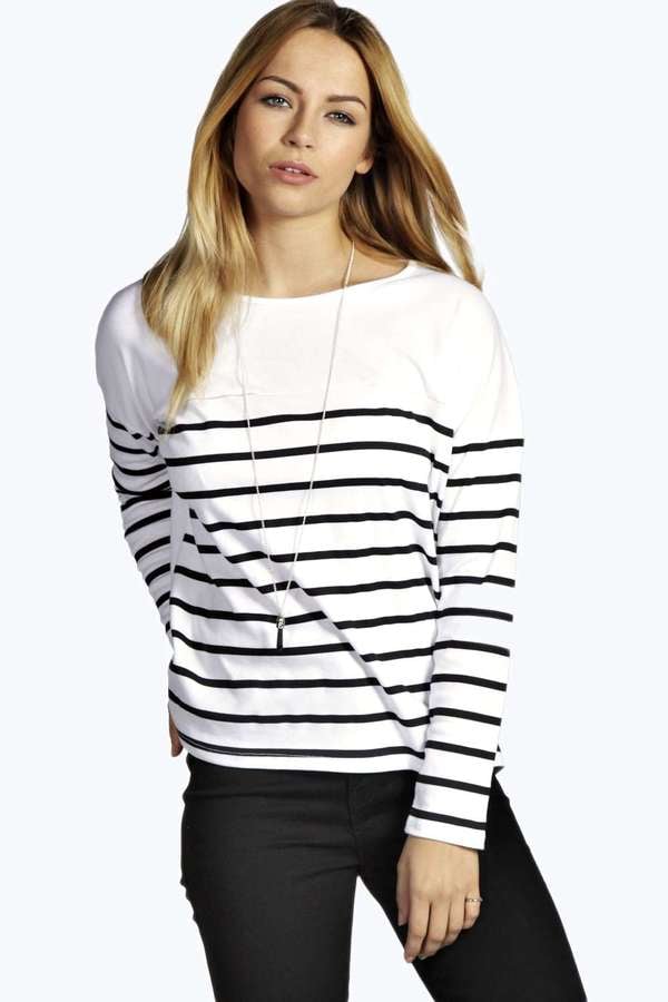 Boohoo Elizabeth Dip Back Stripe Tee ($20)