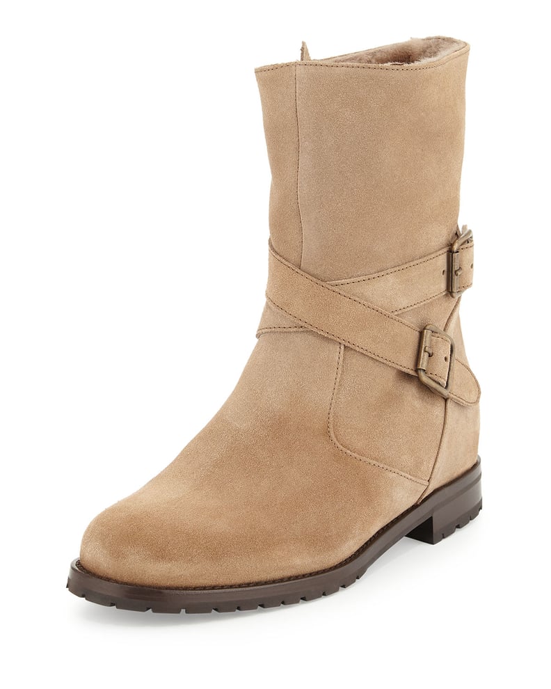 Manolo Blahnik Campocross Shearling-Lined Crisscross Buckle Boot