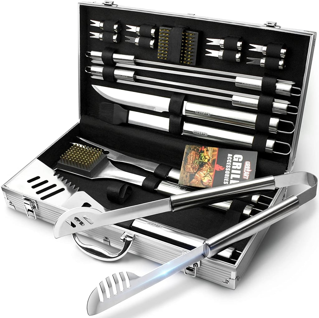 GrillArt BBQ Grill Utensil Tools Set ($71)
If he's ready to shine during grilling season, get him the GrillArt BBQ Grill Utensil Tools Set. It comes with tongs, a BBQ fork, a knife, grilling and basting brushes, four skewers, eight corn holders, and a multifunctional spatula. It's made with durable, heat-resistant, professional-grade stainless steel.