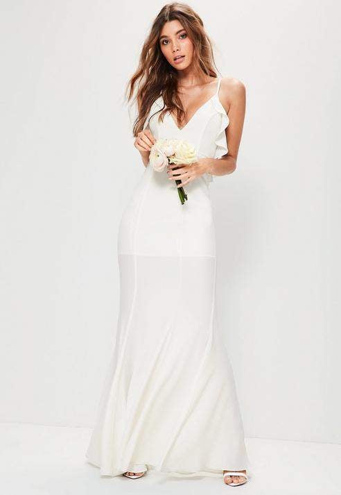 Missguided Bridal White Frill Detail Maxi Dress