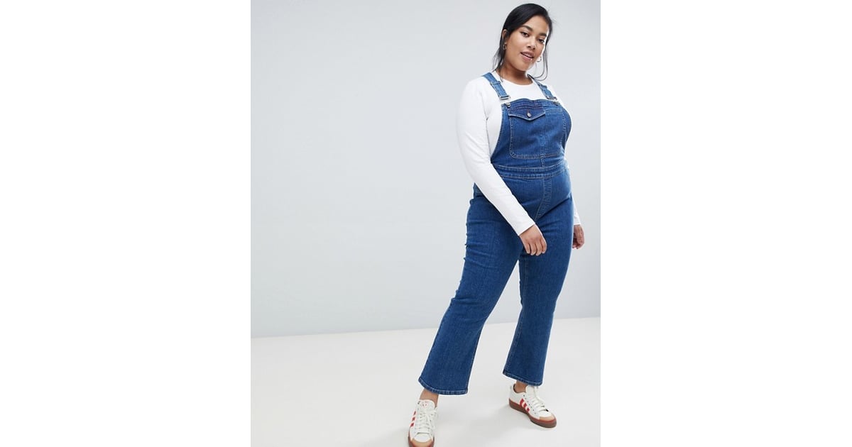 ASOS Design Curve Denim Overall With Kickflare in Midwash Blue The