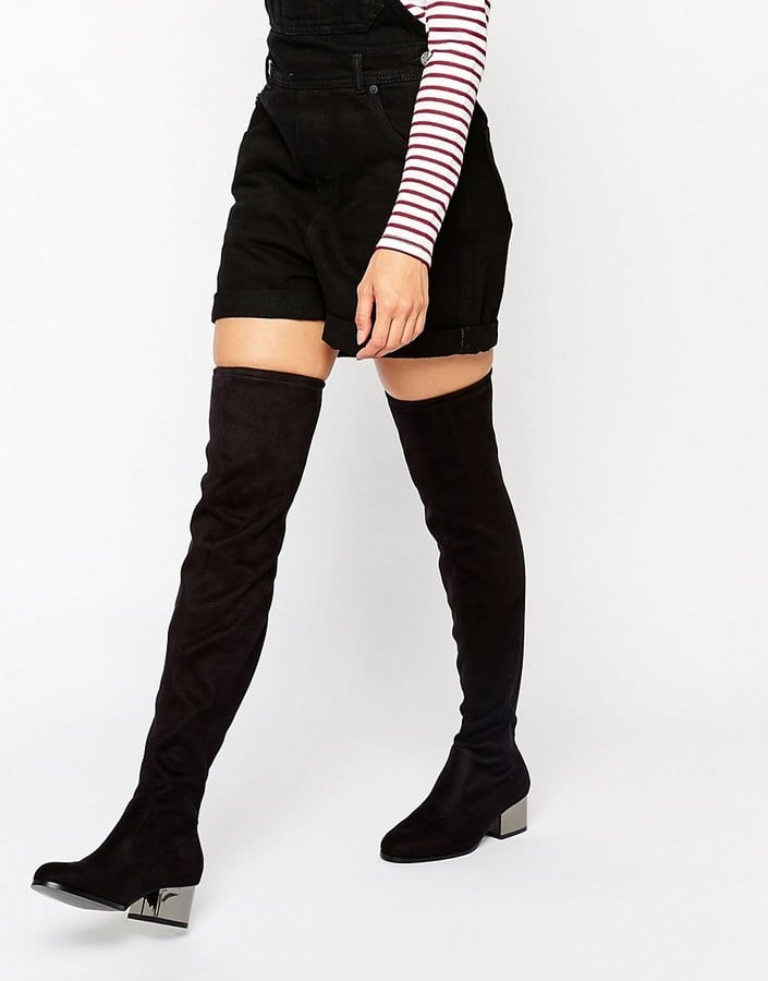 london rebel knee high sock boots in beige