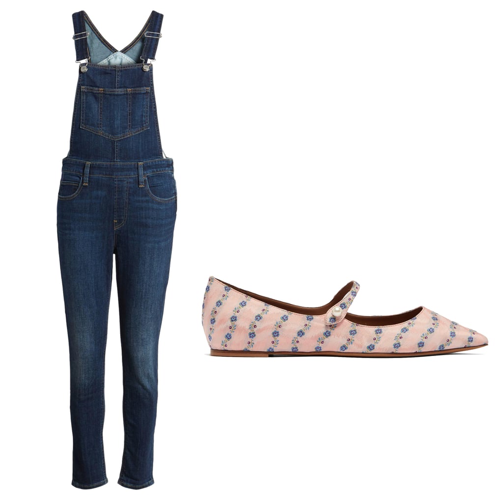 Levi's Skinny Denim Overalls ($128)
Tabitha Simmons Hermione Floral-Jacquard Mary Jane Flats ($556)