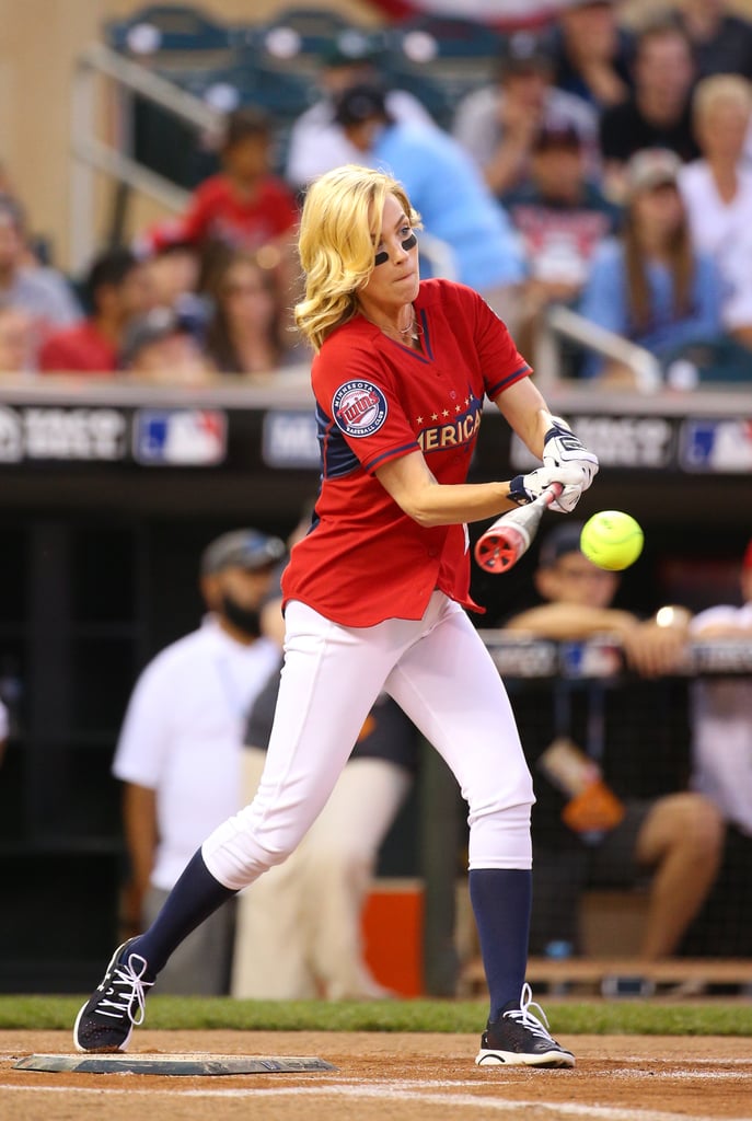 January Jones stepped up to the plate at a celebrity softball game in Minneapolis on Sunday.