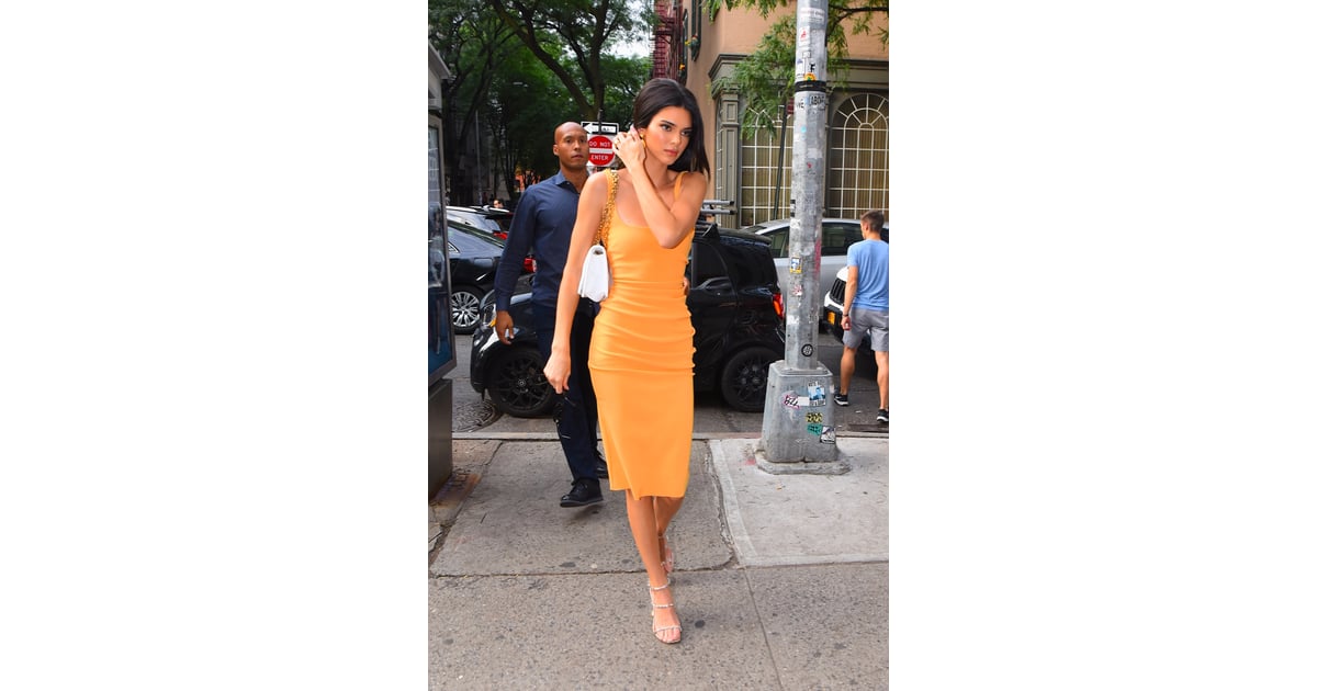 Kendall Jenner Orange Bec And Bridge Dress 2019 Popsugar Fashion Middle East Photo 17