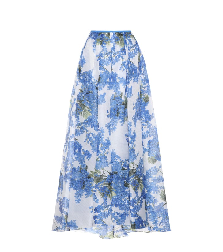 Carolina Herrera Floral-Printed Silk Skirt | Queen Rania's Blue Floral ...