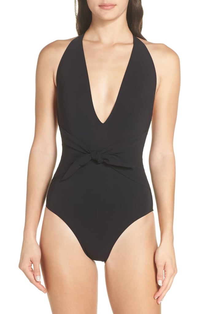 Tory Burch Tie Front Halter One-Piece Swimsuit