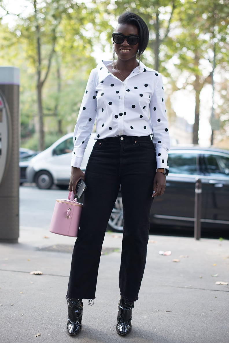 Work a Monochrome Outfit and Add a Pop of Color With Your Bag