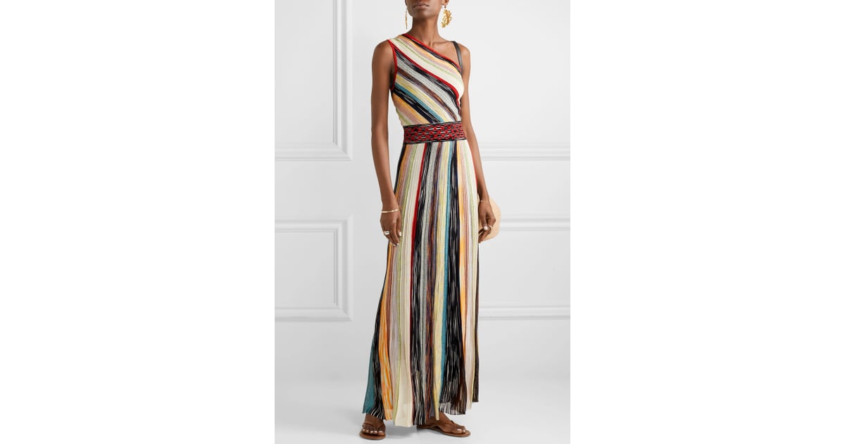Missoni OneShoulder Striped Metallic CrochetKnit Maxi Dress