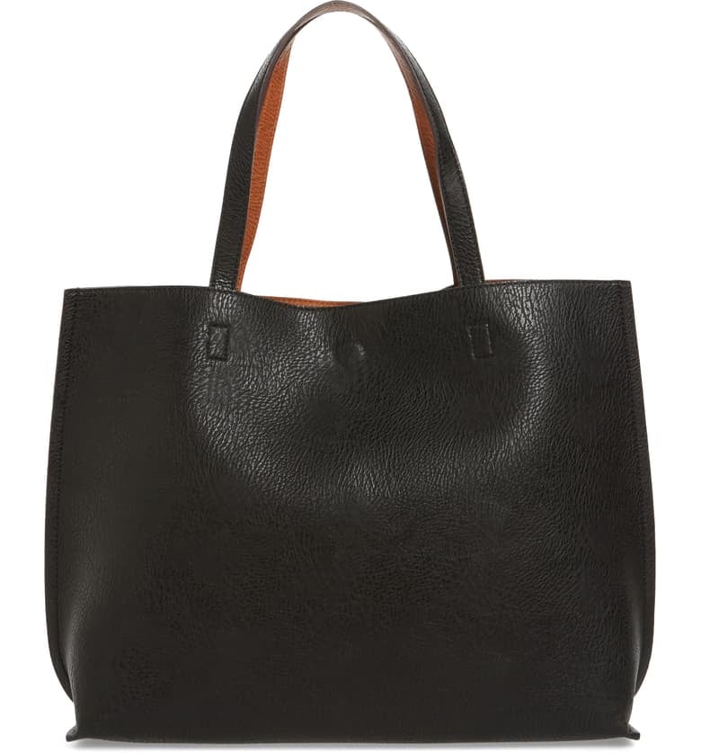 Street Level Reversible Faux Leather Tote & Wristlet