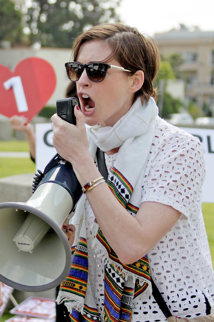 Anne Hathaway showed passion for the cause.