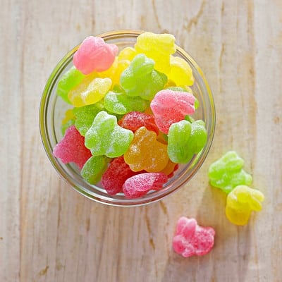 mouth-puckeringly sour gummy bunnies