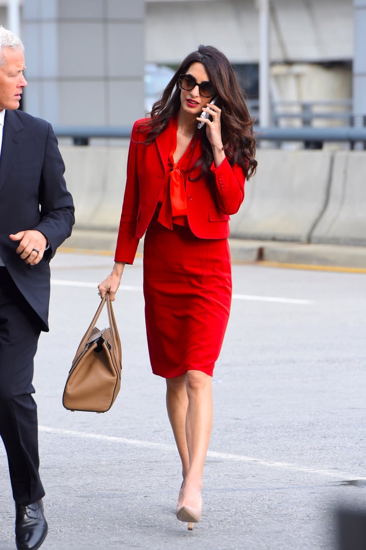 red dress with blazer