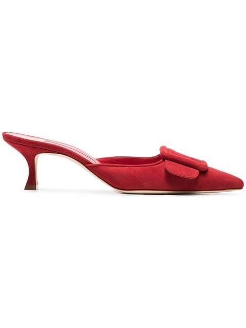 Manolo Blahnik Red Maysale 50 Suede Pumps