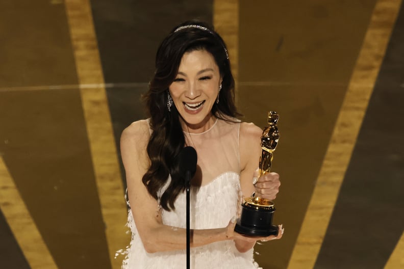 HOLLYWOOD, CALIFORNIA - MARCH 12: Michelle Yeoh accepts the Best Actress award for 