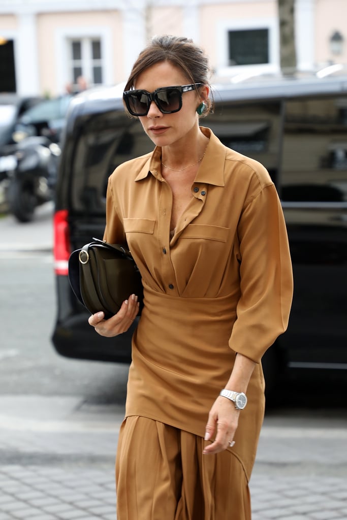 Victoria Beckham Tan Pleated Dress in Paris