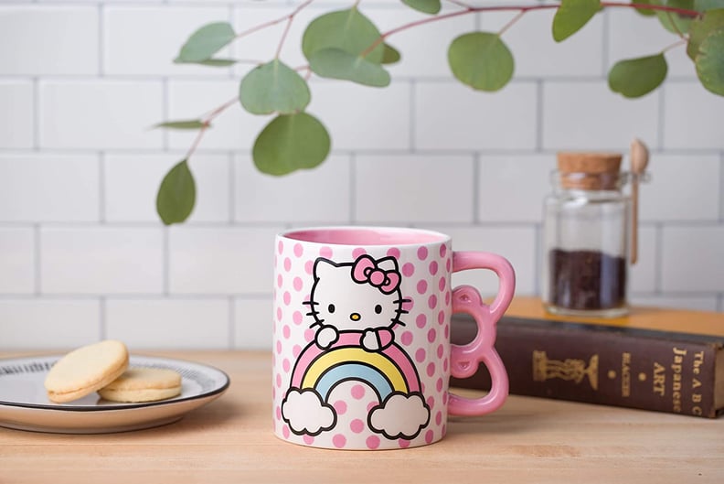 A Pink Moment: Silver Buffalo Hello Kitty Rainbow Dots Shaped Handle Ceramic Mug