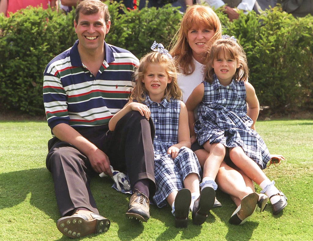 Beatrice and Eugenie were front and centre (in matching dresses!) in this cute family snap from a golf tournament in 1996.