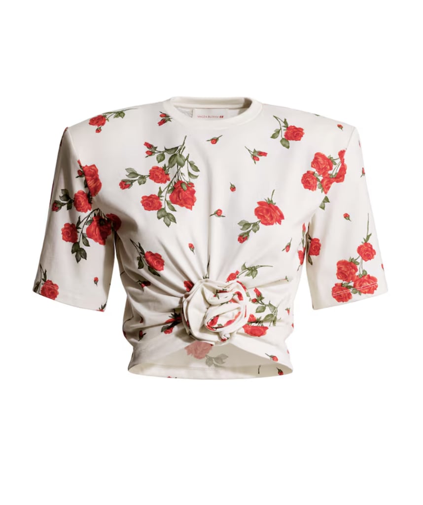 Magda Butrym X H&M Patterned T-Shirt with Rose Appliqué