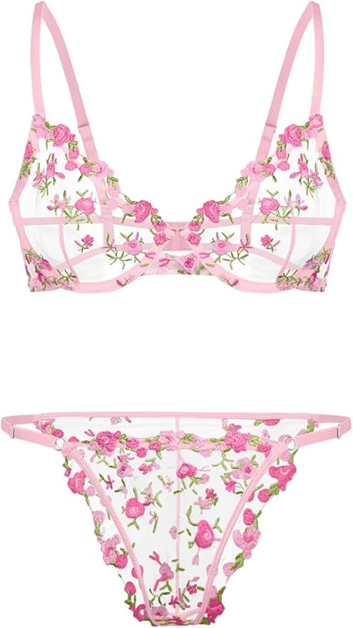 Lilosy Sexy Floral Embroidered Mesh Sheer Underwire Lingerie Set ($18, originally $20)
This set is the ultimate mix of cute and sexy. With floral embroidery and supportive underwire, these co-ords are perfect for turning up the heat on date night or adding a playful touch to your lingerie drawer.