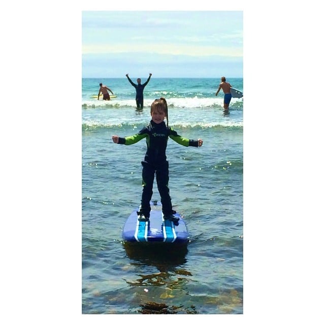 Harper Smith got up on a surfboard on her first wave!
Source: Instagram user tathiessen
