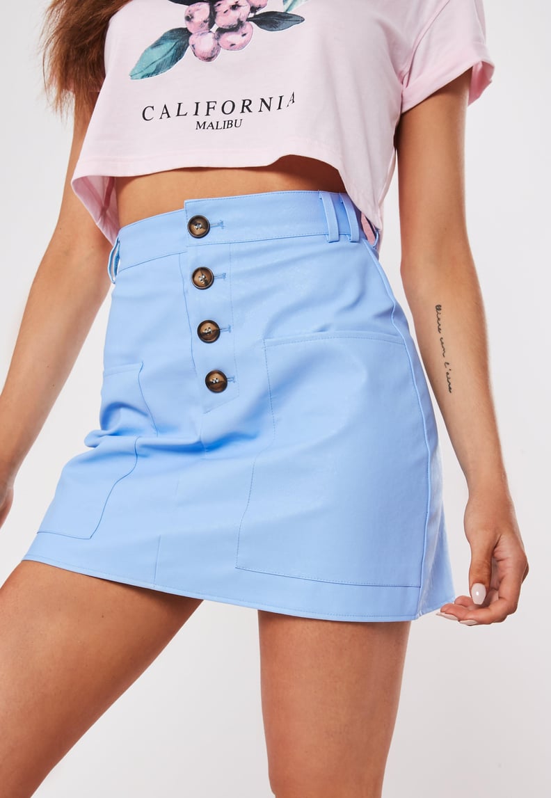 Missguided Blue Faux Leather Button Detail Mini Skirt