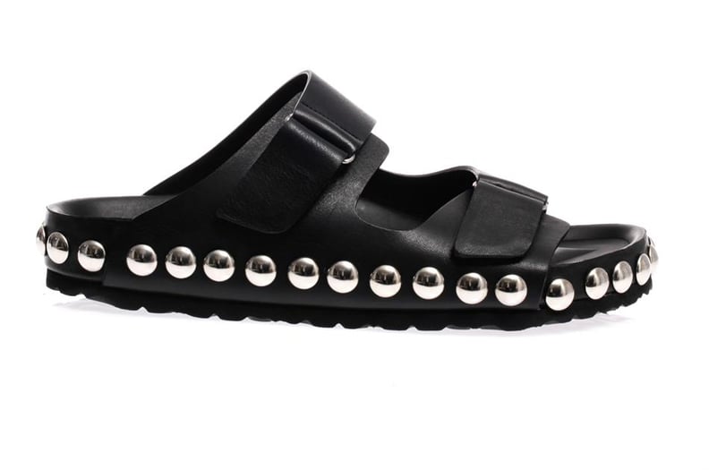 Giambattista Valli Studded Black Leather Flat Sandals