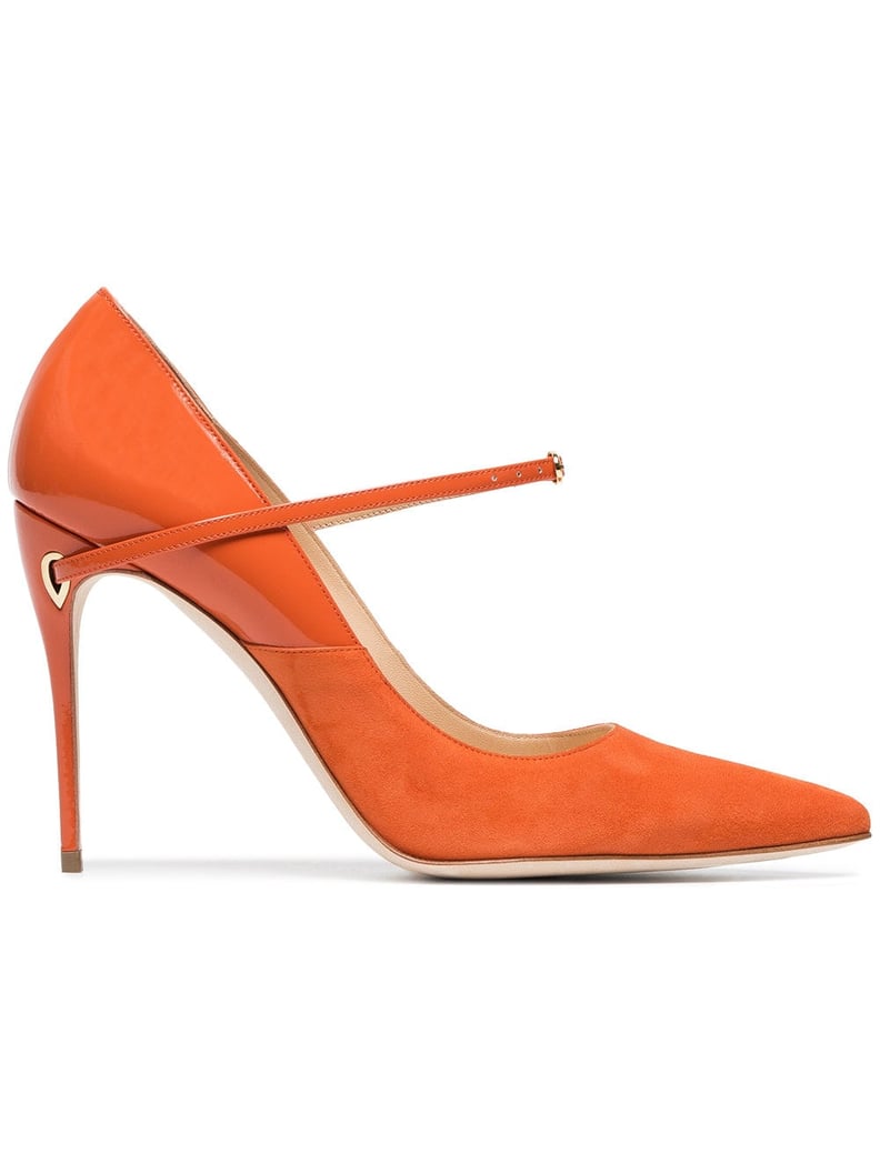 Jennifer Chamandi Orange Lorenzo 105 Leather Suede Pumps