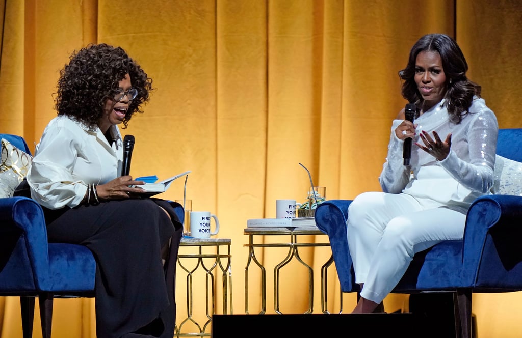 Michelle Obama Sequin Top and Pink Heels With Oprah 2018