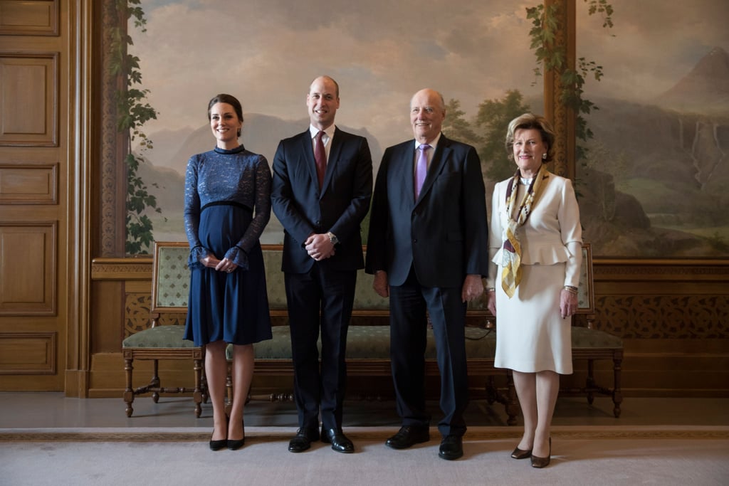 It was during a meeting with the king and queen of Norway that Kate first stepped out in her Séraphine lace dress.