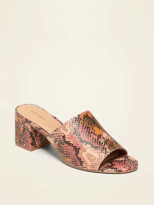 Faux-Snakeskin Block-Heel Mule Sandals