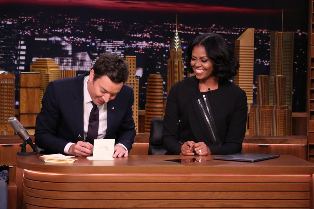 Michelle Obama Black Dress on Jimmy Fallon 2017