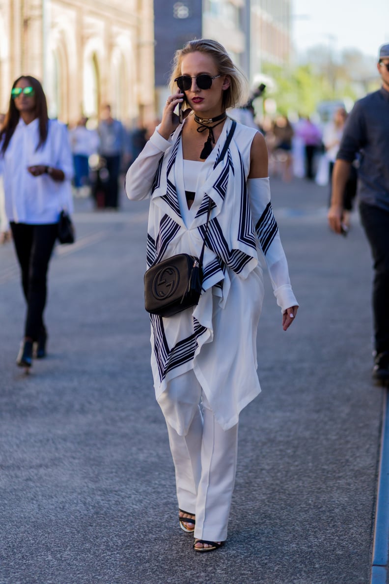 A Choker and Crossbody Bag Can Accent the Print on Your Blouse