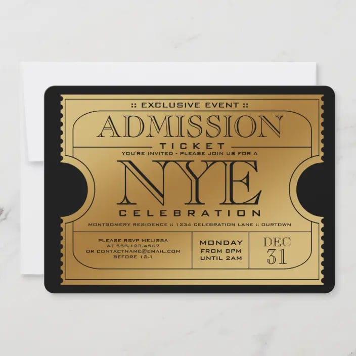 New Year's Eve Gold Ticket Party Invitation