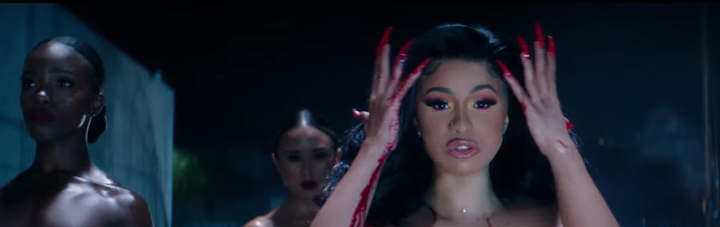 Cardi B's Long Red Nails and Eye Makeup in Press Music Video