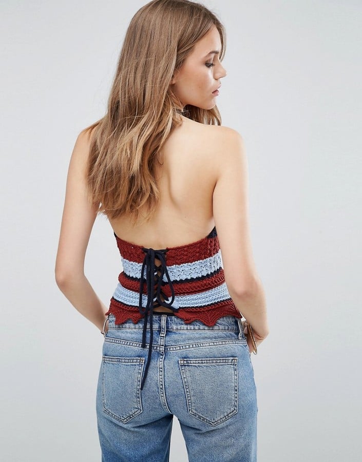 Mango Crochet Stripe Halterneck Top