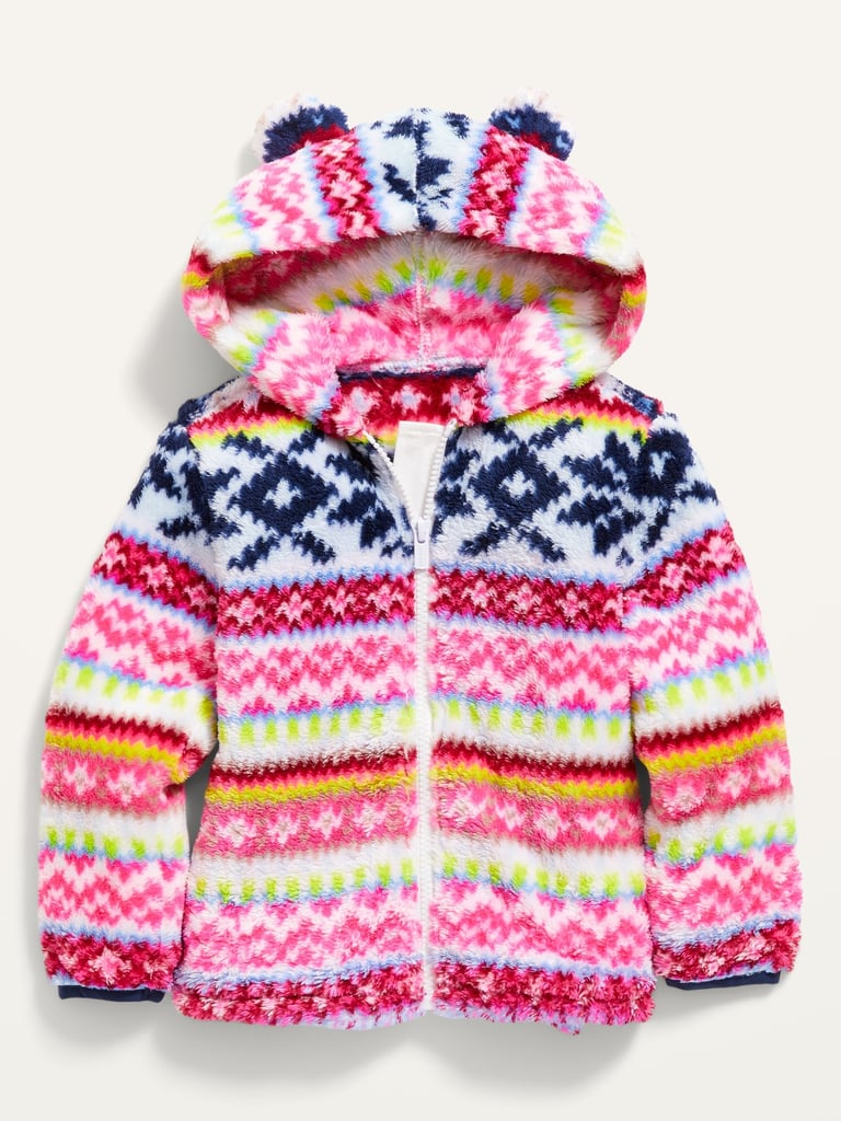 Fair Isle Hooded Sherpa Critter Jacket for Toddler Girls