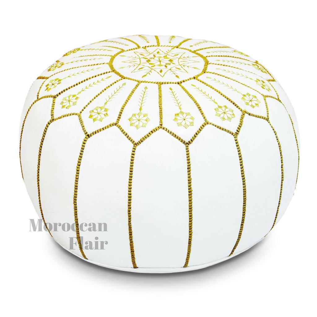 Moroccan Flair Leather Moroccan Pouf in Jasmine White