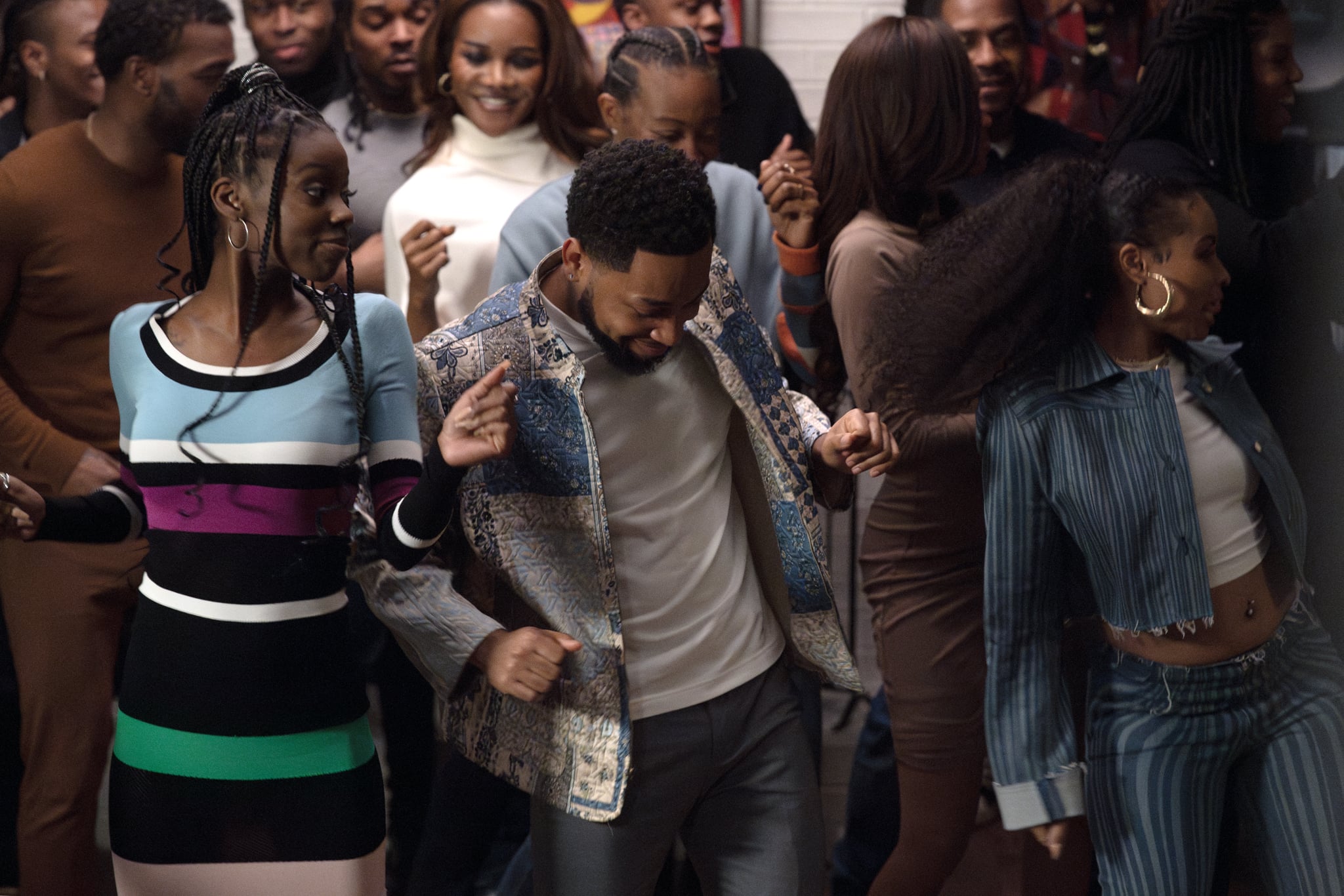 (L-R): Birgundi Baker as Kiesha, Llerrt Gazelle as Fatima, Jacob Latimore as Emmett and Hannaha Hall as Tiff in THE CHI, House Party. Photo credit: Elizabeth Sisson/SHOWTIME.