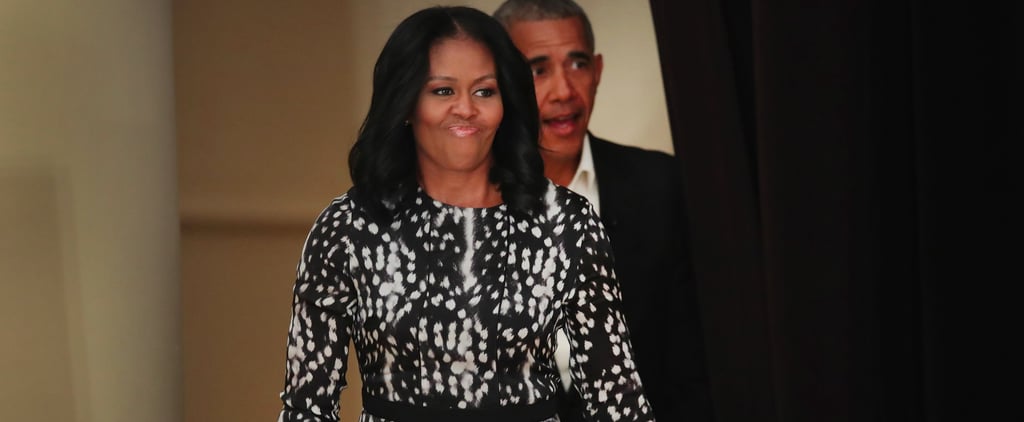 Michelle Obama Wears Black and White Dress