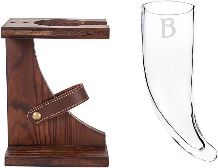 Cathy's Concepts Personalized Glass Viking Beer Horn With Rustic Stand