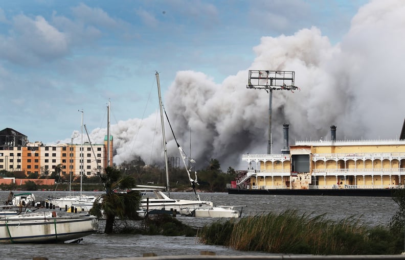 LAKE CHARLES, LOUISIANA - AUGUST 27: Smoke is seen rising from what is reported to be a chemical plant fire after Hurricane Laura passed through the area on August 27, 2020 in Lake Charles, Louisiana . The hurricane hit with powerful winds causing extensi