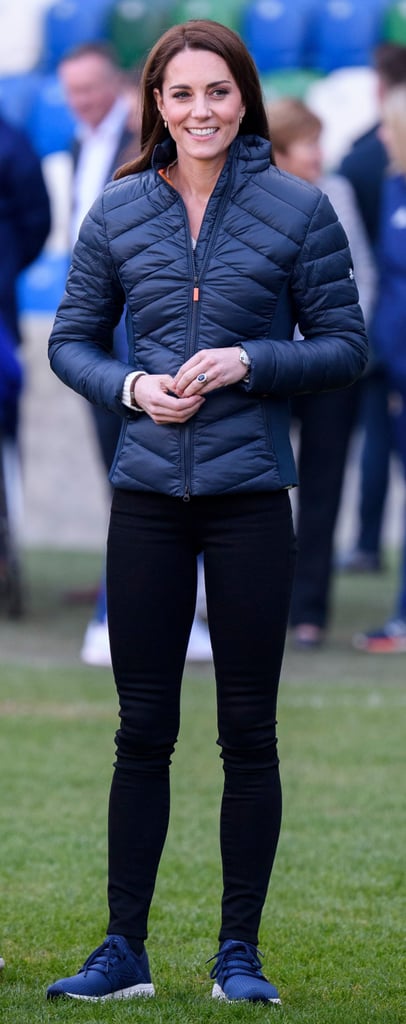 For an afternoon with the Irish Football Association in February 2019, the duchess wore a simple pair of dark blue trainers.