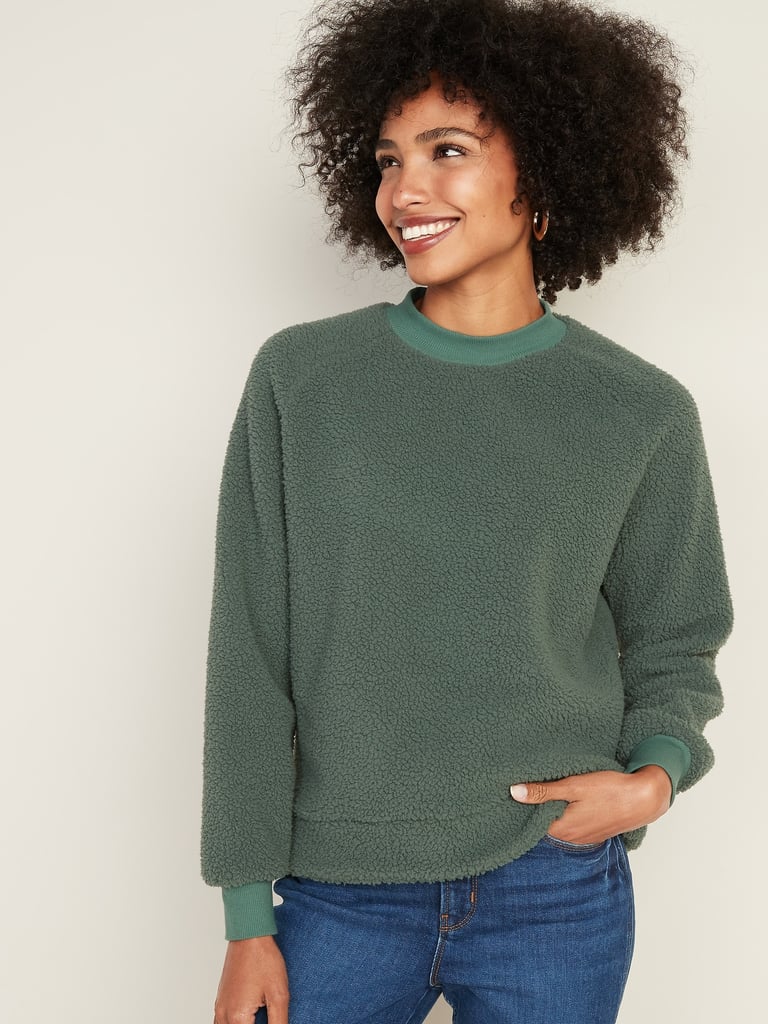 Download Old Navy Mock-Neck Raglan-Sleeve Sherpa Sweatshirt | Cute ...