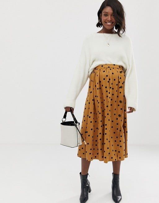 ASOS DESIGN Maternity button front midi skirt in polka dot | ASOS