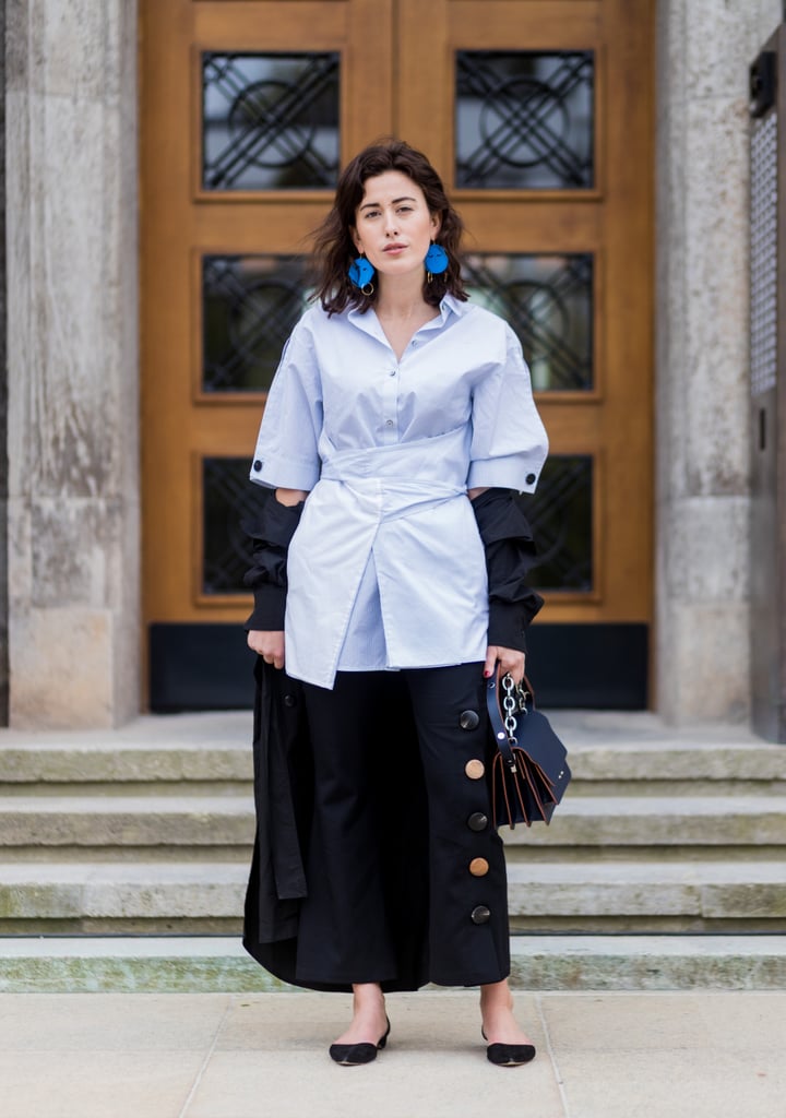 A plain black slingback is always the easy answer to an ankle-grazing skirt that you want to be the centre of attention.