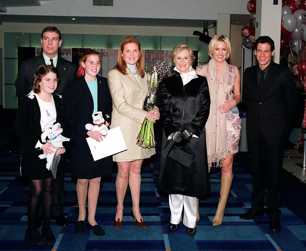 Prince Andrew, Princess Eugenie, Princess Beatrice, and Sarah Ferguson at the Premiere of 102 Dalmations in 2000